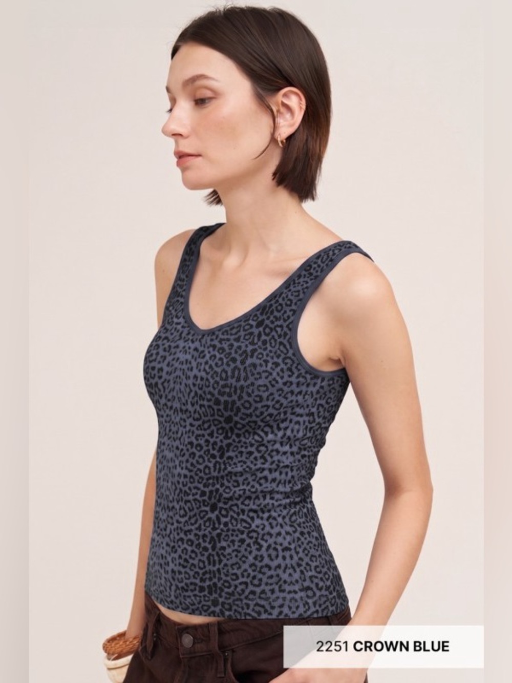 Crown Blue  Leopard Reversible U-Neck / V-Neck Tank Top – One Size
